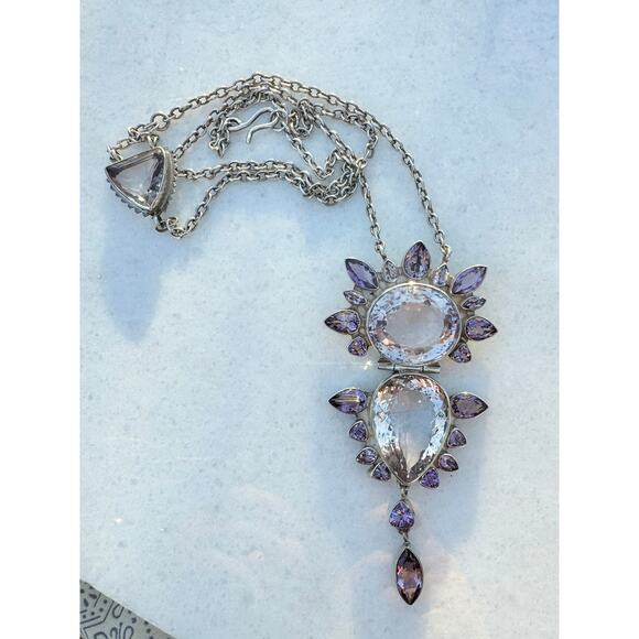Pink Amethyst Hand Forged Sterling Silver Statement Necklace 18.5” drop. - Picture 10 of 11
